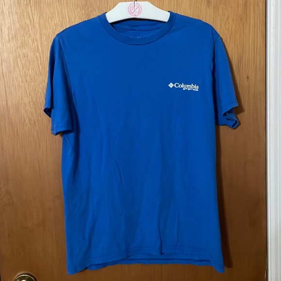 •COLUMBIA•UNISEX BLUE SALTWATER FISH FLAG LOGO SHORT SLEEVE TEE SIZE SMALL - Picture 2 of 6